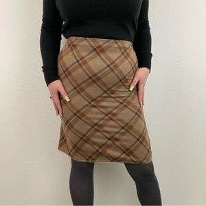 EXPRESS Y2K Brown Tan Plaid Arglye Preppy Fall Fitted Knee Length Pencil Skirt